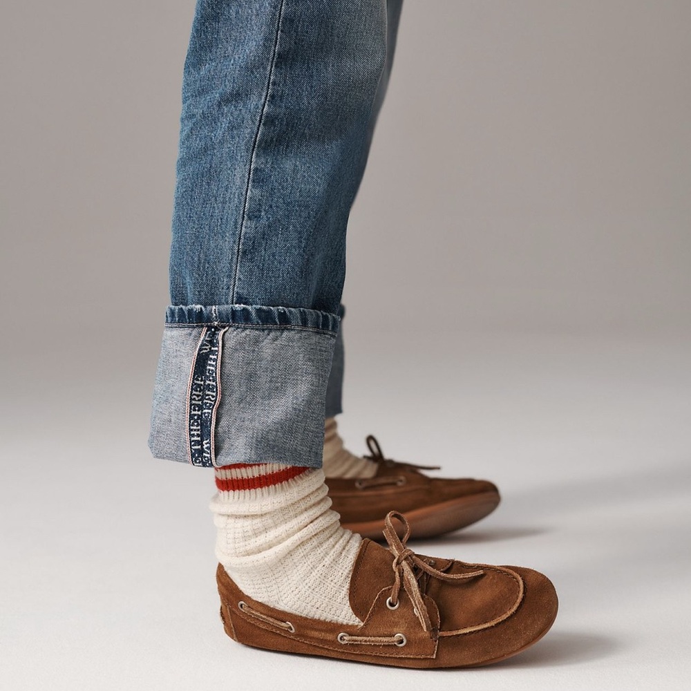New in box! Free People Brown Leather Boat Shoes with Yellow Laces